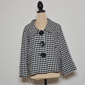 Lapis Houndstooth Blazer Jacket Women's Black White Button Front‎ Size M